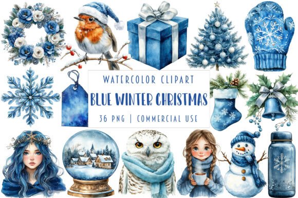 Blue Winter Christmas Aesthetic Pack Illustrations