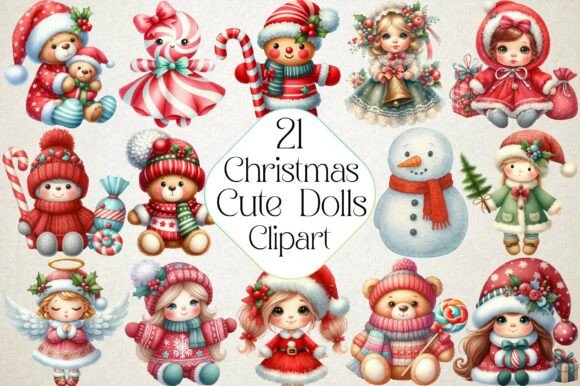 Christmas Cute Dolls Clipart and Illustrations Review