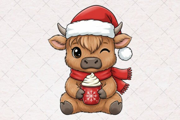 Christmas Highland Cow Cozy Winter PNG Review for Brand Identity and Illustrations