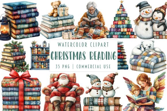 Christmas Reading Clipart Illustrations