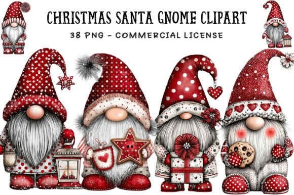 Christmas Santa Gnome Clipart for Modern Illustrations
