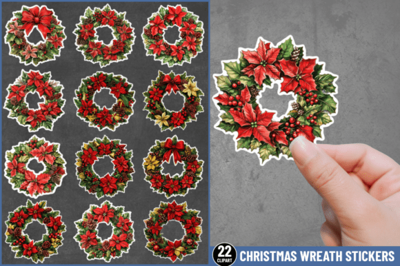 Christmas Wreath Stickers Clipart Bundle for Illustrations