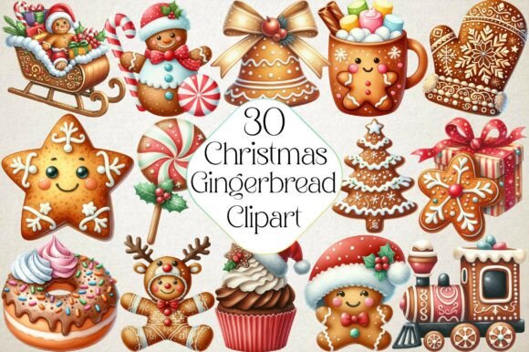 Cute Christmas Gingerbread Clipart: Seasonal Illustrations for Local Brands