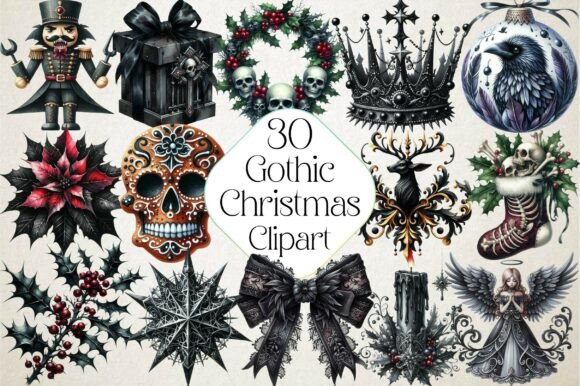 Gothic Christmas Day Clipart Bundle: Illustrations for Dark Holiday Branding