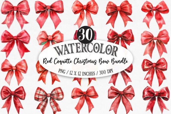Red Coquette Christmas Bow Bundle: Illustrations for Crafters