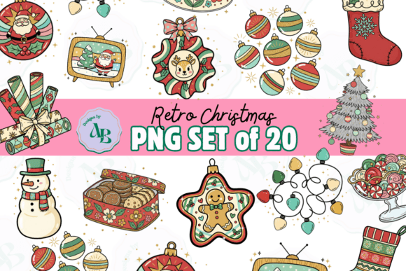 Retro Vintage Christmas Clip Art Set: Illustrations for Brand Design