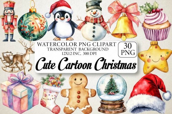 Watercolor Cute Cartoon Christmas Illustrations Review
