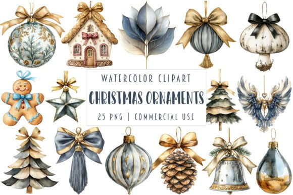 Watercolor Cute Cozy Christmas Ornaments