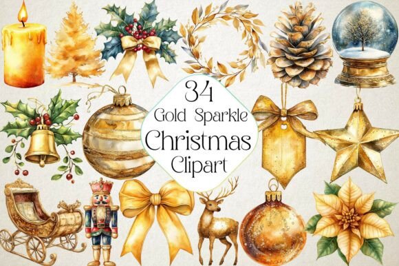 Watercolor Gold Sparkle Christmas Review for Illustrations
