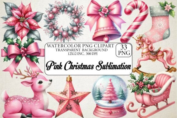 Watercolor Pink Christmas Sublimation Illustrations Review