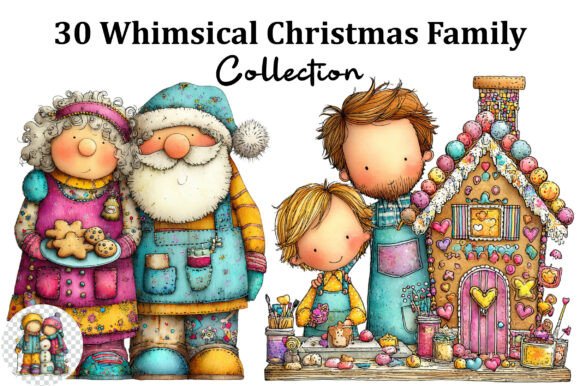 Whimsical Christmas Family Clipart for Illustrations