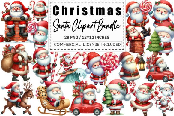 Whimsical Christmas Santa Clipart Bundle