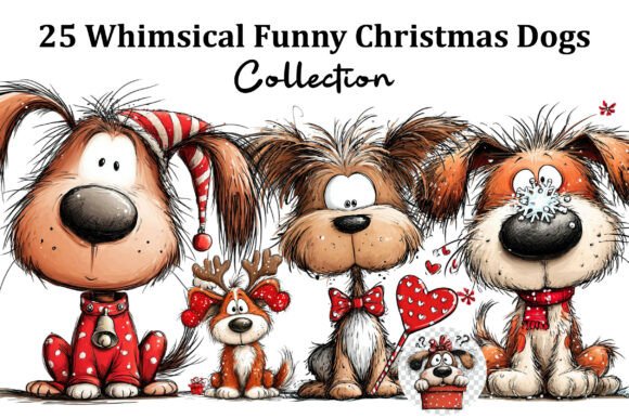 Whimsical Funny Christmas Dogs Clipart Illustrations Review